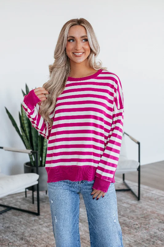 Xenia Striped Pullover - Magenta