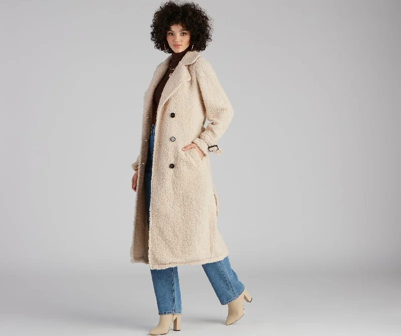 Locking Knit Down Sherpa Long Trench Coat