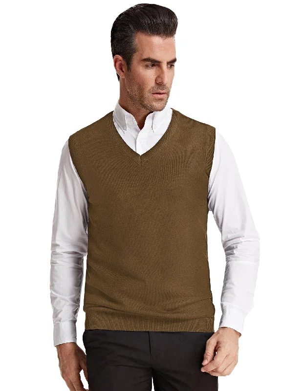 Mens V-Neck Knitted Sweater Vest Solid Plain Sleeveless Pullover Knitwears