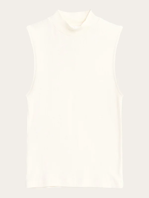 High neck rib top - Star White