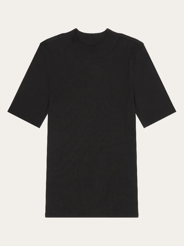 Rib high neck short sleeve - Black Jet