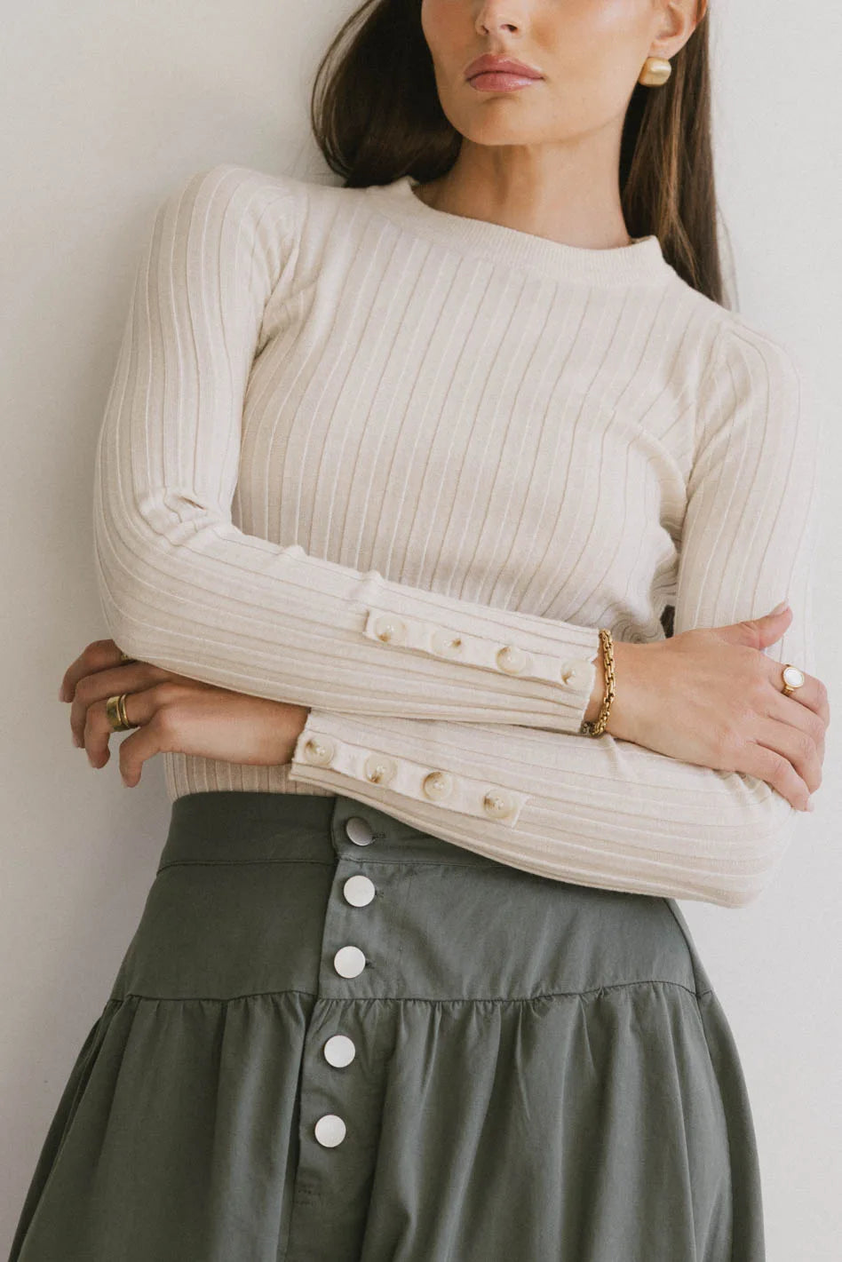 Lonnie Button Sleeve Sweater in Oatmeal