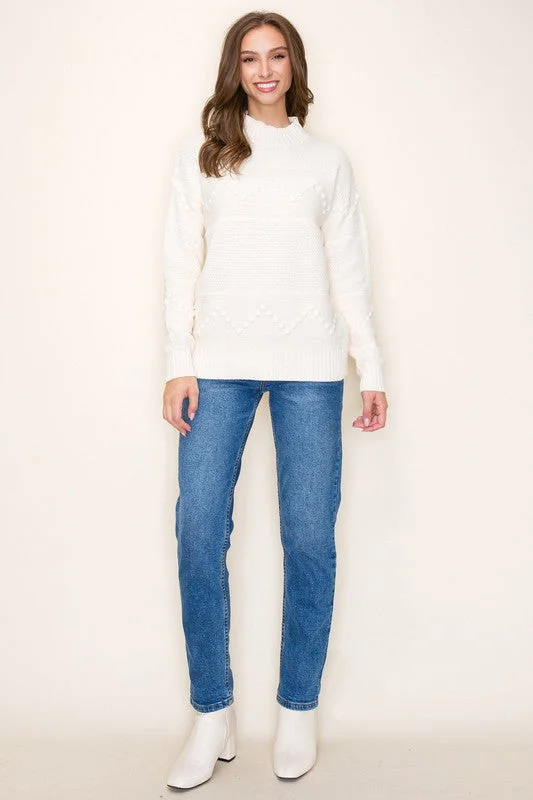 Pom Pom Mock Neck Sweater