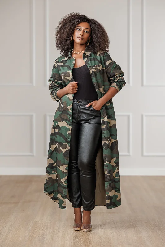 Carla Button Down Maxi Shirt - Camo