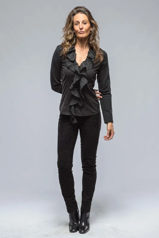 Monica V-Neck Ruffle Front Blouse In Black