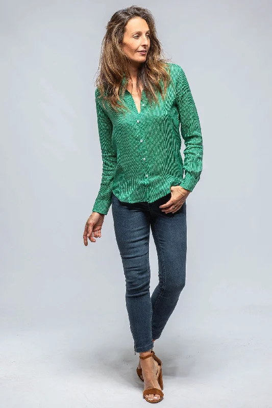 Dolce Thin Stripe Silk Blouse In Jade/White