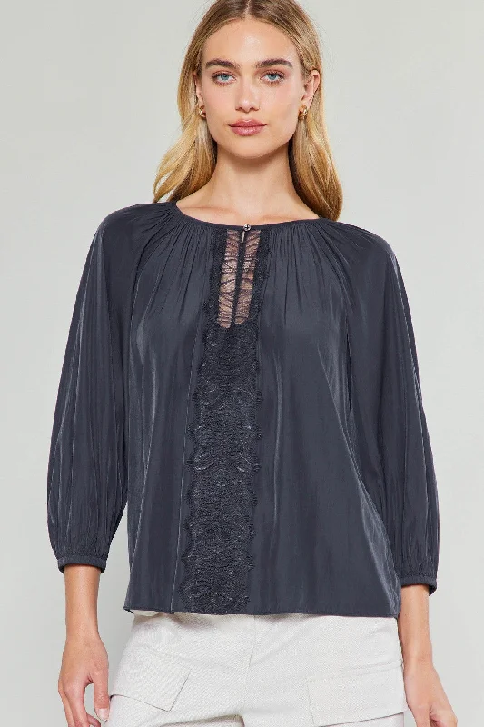 SATIN & LACE KEYHOLE BLOUSE