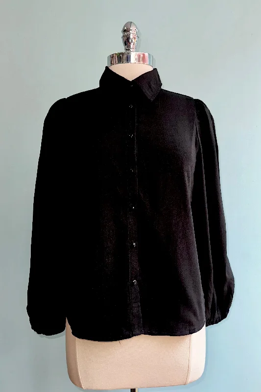 Lantern Sleeve Button Down Blouse in Black