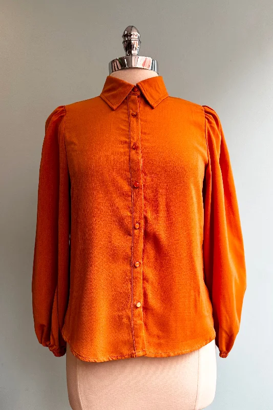 Lantern Sleeve Button Down Blouse in Turmeric