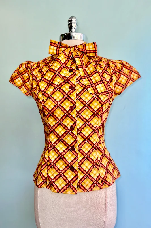 Orange Plaid Estelle Tie-Neck Blouse by Heart of Haute