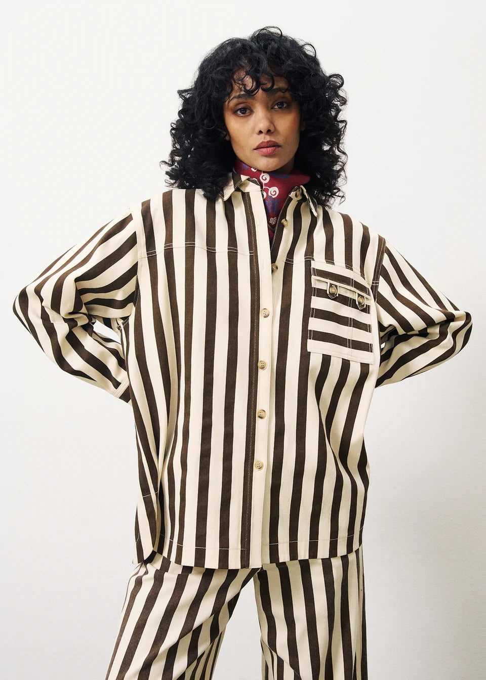 The Edita Shirt by FRNCH - Chocolate Stripe